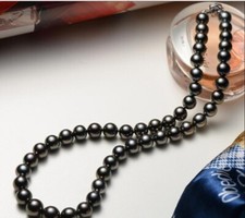 20''AAAA 10-11mm REAL natural ROUND TAHITIAN black pearl necklace