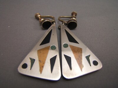 Mid Century Sterling Silver Triangle Screwback Drop  Earrings Mexico DE VS
