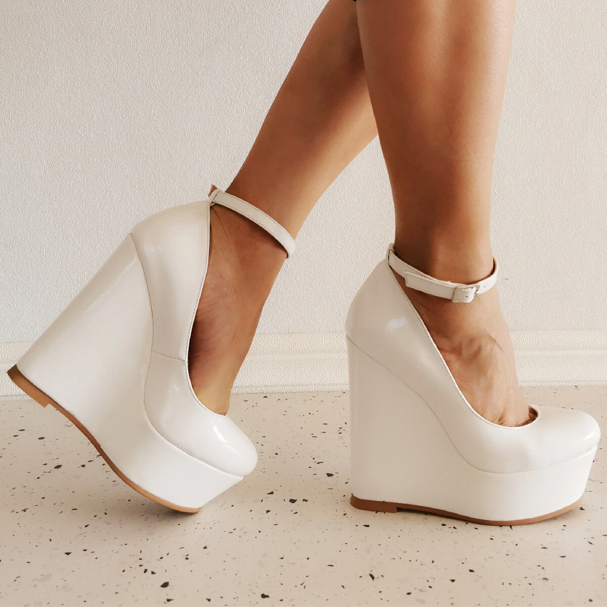 WHITE WEDGE HEELS, Leather Heels, Ankle-wrap Sandals, White Platform Shoes, Closed  Toe Shoes, Ankle Strap Wedges, Vegan Leather Shoes - Etsy