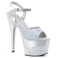 PLEASER ADORE-709-2G Women's 7" Heel Platform Ankle Strap Sandal W/Glitter Shoes