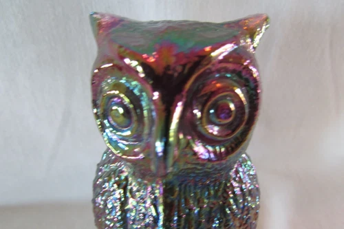 VINTAGE ELEGANT RARE FENTON IRIDESCENT GLASS OWL PAPERWEIGHT/FIGURINE