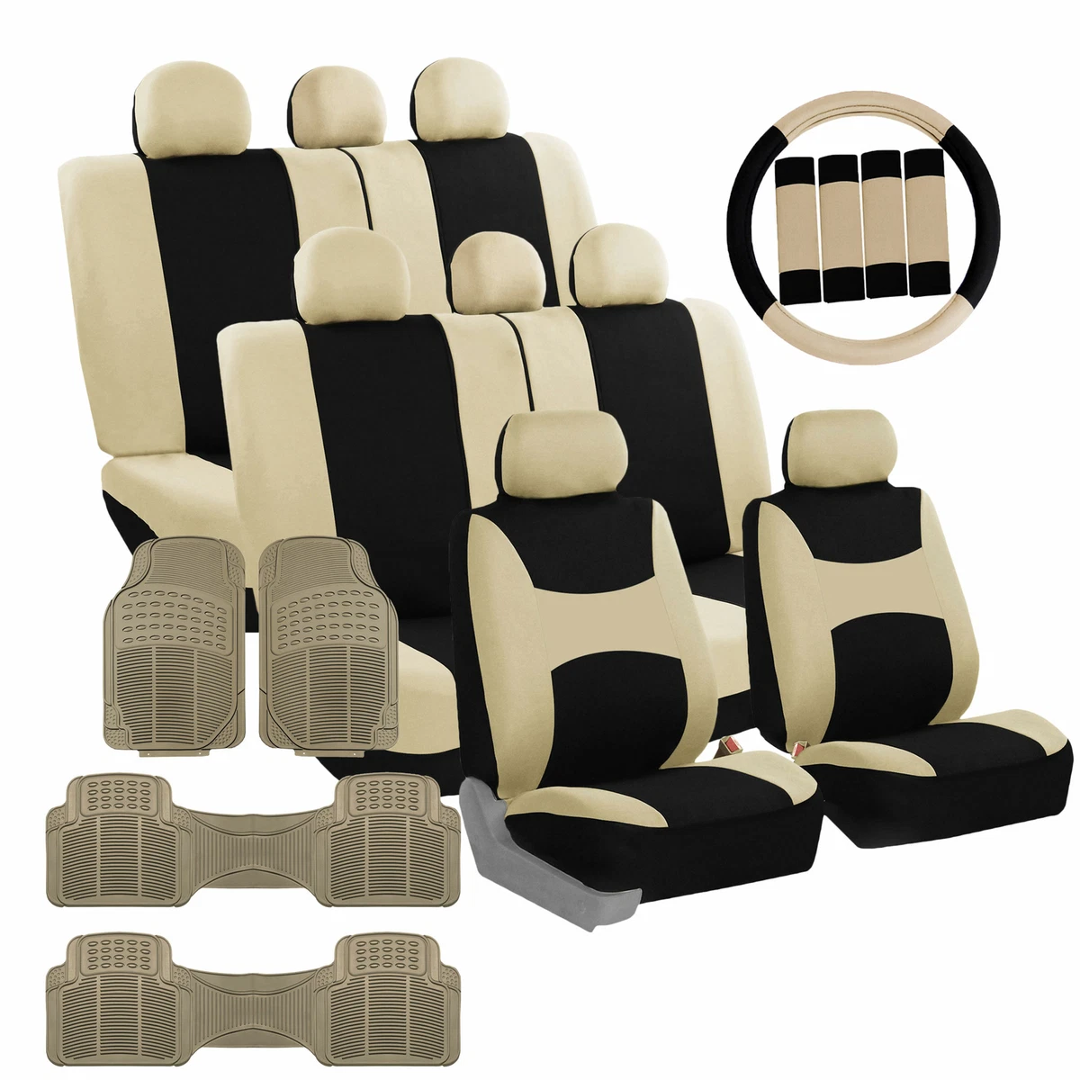 3 Row 8 Seater Beige Seat Covers for SUV Van Accesory Combo w
