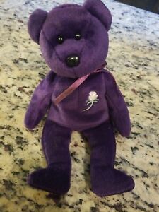 TY BEANIE BABIES BABY - 1997 PRINCESS DIANA BEAR PURPLE BEAR W/ WHITE ROSE | eBay