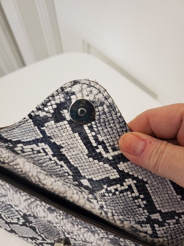 JJ Winters Black Gray White Snakeprint Clutch, Foldover Snap Close - Picture 5 of 10