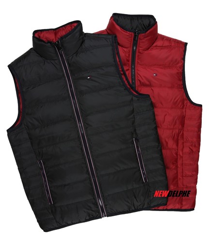 NWT TOMMY HILFIGER MEN'S REVERSIBLE DOWN VEST BLACK/RED, NAVY/ORANGE, BLUE/NAVY - Picture 1 of 19