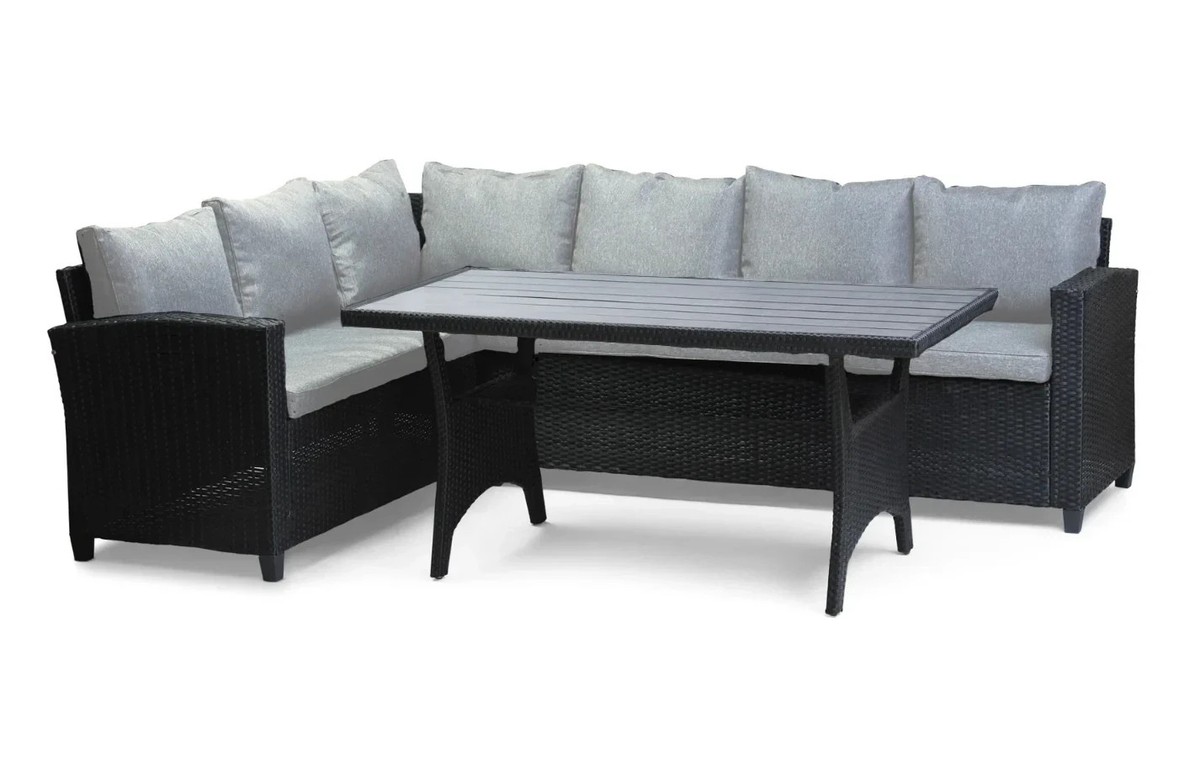 Stockholm Seater Black Rattan Corner Garden Dining and Lounge