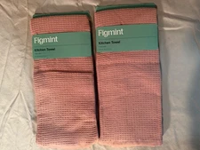 2~  Figmint LARGE Kitchen Towels Peach 100% Cotton Absorbent Waffle Knit 18”x28”