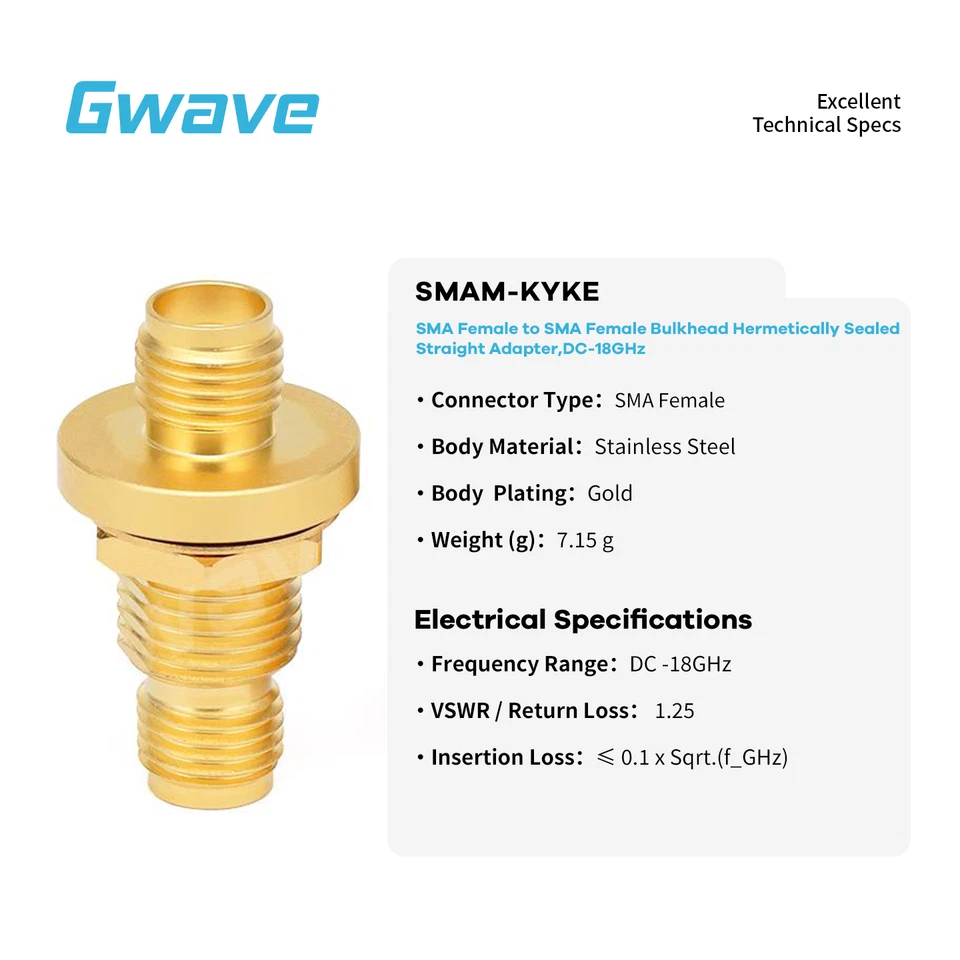 SMA Female to SMA Female Hermetically Sealed Bulkhead Mount Adaptor, DC - 18GHz - Image 2 of 4