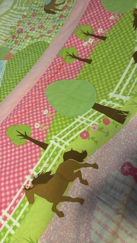 Trapunta Circo Horse Farm applicata a mano regina rosa verde 86x90” cotone bersaglio - Foto 8 di 10