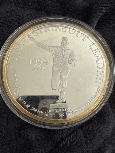 6 Troy Oz. Nolan Ryan 0.999 Fine Silver Super-sized Round-Limited Prod. #187/324