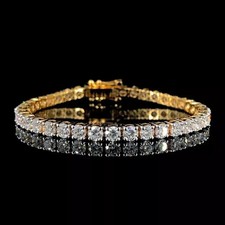 12Ct Round Cut Lab Created Diamond Tennis Bracelet 14K Yellow Gold Plated 7.5"