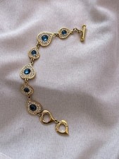 Vintage Yves Saint Laurent YSL Gripoix Blue Glass Heart Bracelet