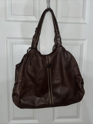 Vintage Tod's Tan Leather Tote Shoulder Bag Chocolate Hobo 18x12 