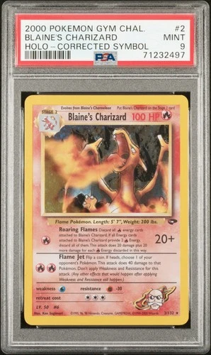 Pokemon Blaine's Charizard Gym Challenge Unlimited #2 CORRECTED SYMBOL PSA 9