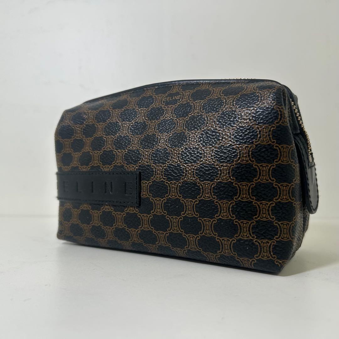 CELINE Vanity bag Macadam Triomphe PVC Black Vintage Authentic From Japan