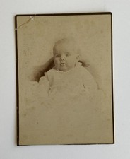 Old Antique Cabinet Card Photo Little Victorian Baby Child Kid in White Clothing