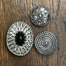 Vintage Silver Tone Button Covers Ornate Round Oval Mixed Lot of 3 1980’s