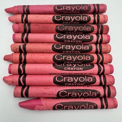 Crayola Crayons Binney & Smith Carnation Pink Set Of 10 Used VTG Shade Variation
