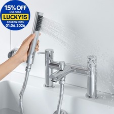 Modern Bathroom Bath Shower Mixer Tap Brass Handset & Hose Deck Mounted Chrome