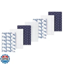 Luvable Friends Hudson Baby Flannel Burp Cloths 7pk, Blue Elephant Parade