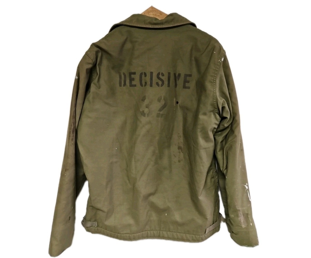 Vtg 80s USN A2 Deck Jacket Coat US Army 1986 Military L Back 