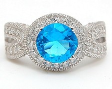3CT Blue Topaz  White Topaz 925 Solid Sterling Silver Ring Sz 8 UB1-3