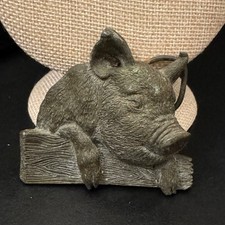 Vintage 1981 Bergamot Brass Works Pig Belt Buckle Made In USA