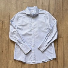 Charles Tyrwhitt Men's Dress Shirt 17.5 Non Iron Slim Fit Blue White Business