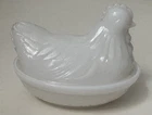 Vintage Hazel-Atlas Small White Milk Glass Hen On A Nest 4.5 Inches