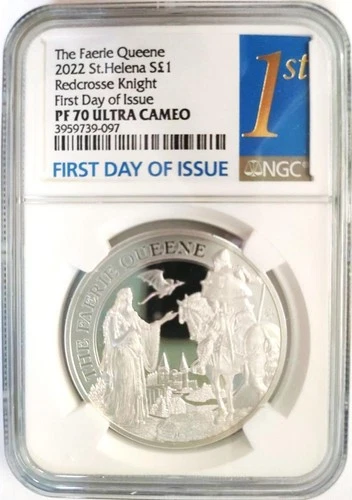 2022 St. Helena Faerie Queen Una&Redcrosse SilverProofCoin NGC PF70 Ultra Cameo