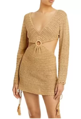 Fore Womens Crochet Short Mini Dress Brown XL Fore Womens Crochet Short Mini Dress Brown XL