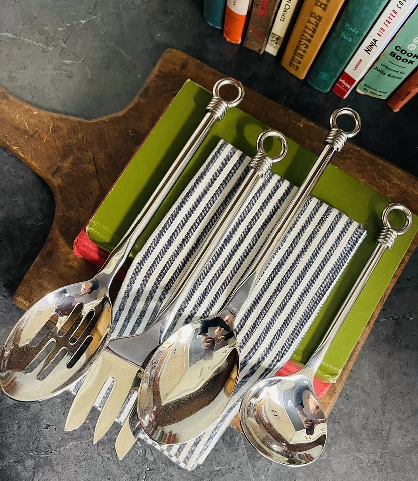 Gibson Cuomo Stainless Steel 4 Piece Serving Set Ring Handle Modern Heavy Foto 3 de 4