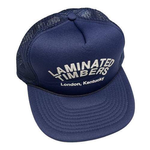 Vintage 90s Trucker Hat SnapBack Blue London Kentucky Hipster Laminated Timbers