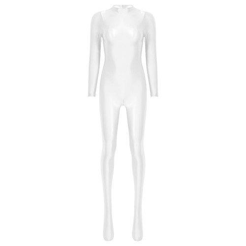 Women Glossy Oily Bodysuit Stretchy Unitard Long Sleeve Jumpsuits Bodystocking - 第 75/160 張圖片