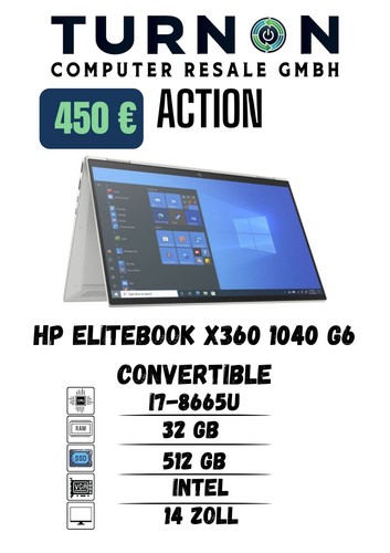 HP EliteBook x360 1040 G6 Convertible I i7-8665U I 32 GB I 512 GB I DE Tastatur - Imagen 2 de 6