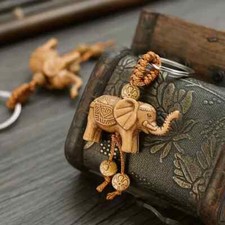 Carved Elephant Keychain Cute Polyresin Fortune Keyring