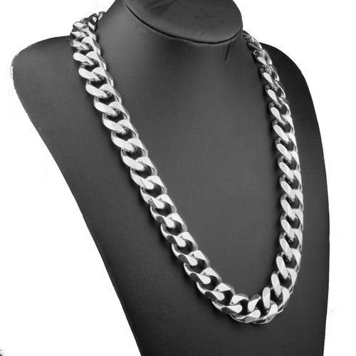 Chaîne homme lourde 19 mm 316L acier inoxydable CURB lien cubain collier bracelet - Photo 12/46