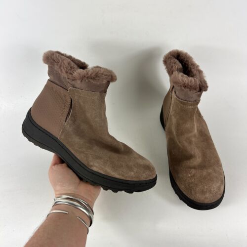 Baretraps ankle boots size 7 tan suede leather minimalist zip up faux fur lined