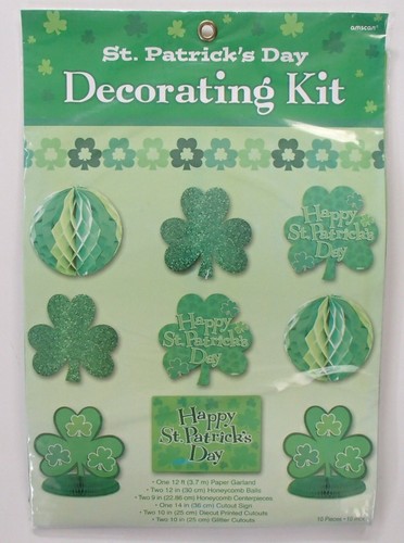 3 x 10 Pc St Patrick's Day Decorating Kit 12ft Garland 12" Honeycomb Balls Green - Picture 2 of 4