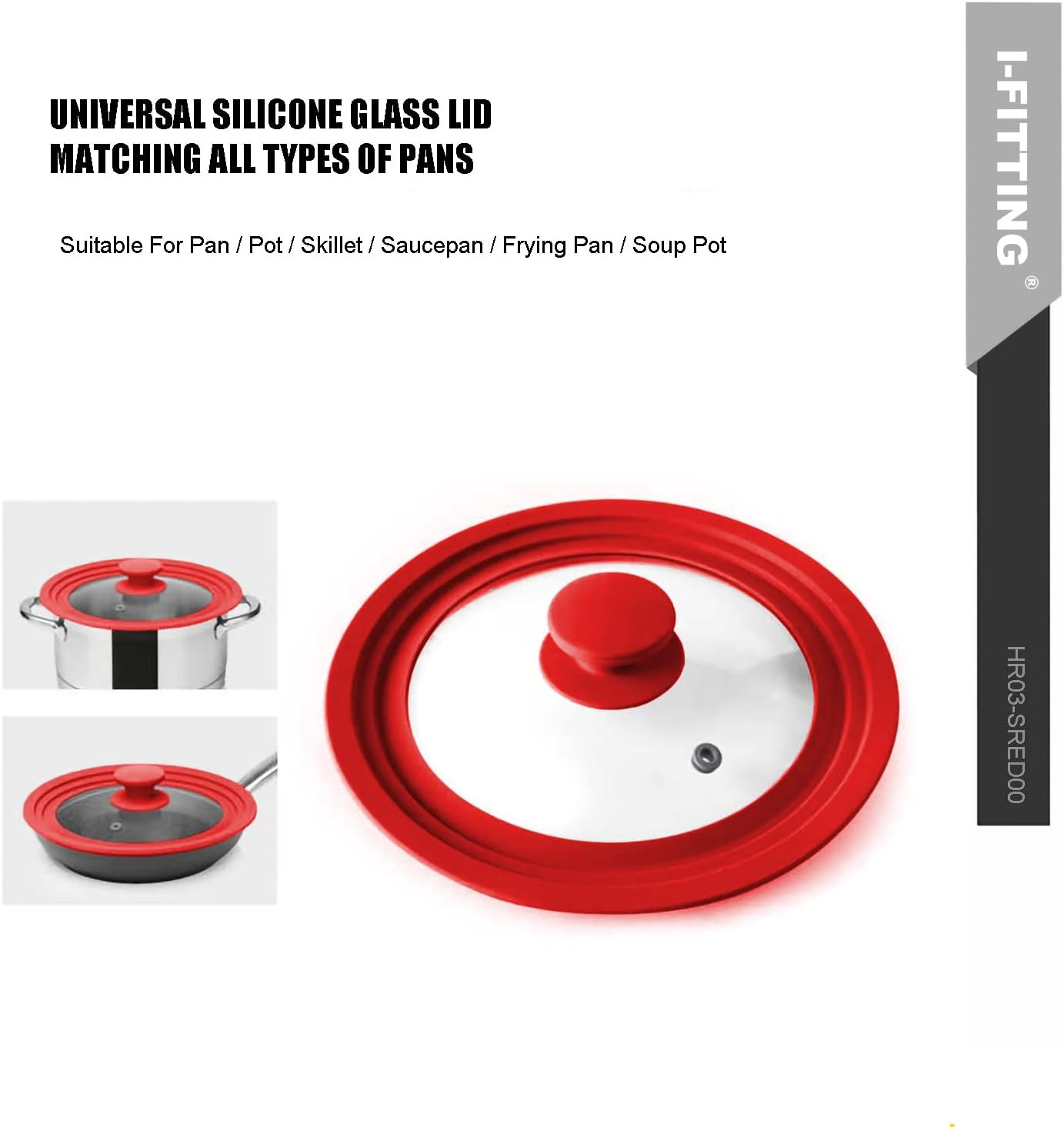 Universal Lid for Pot,Pan,Skillet Fits 11”,12”, 12.5”Cookware Silicon Lid Dishwa