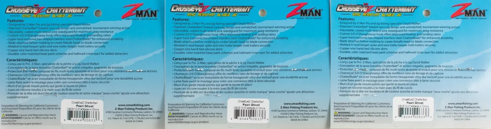 3    Z-MAN CROSSEYEZ CHATTERBAIT 1/2OZ CBCE12-01 PEARL GHOST - Image 2