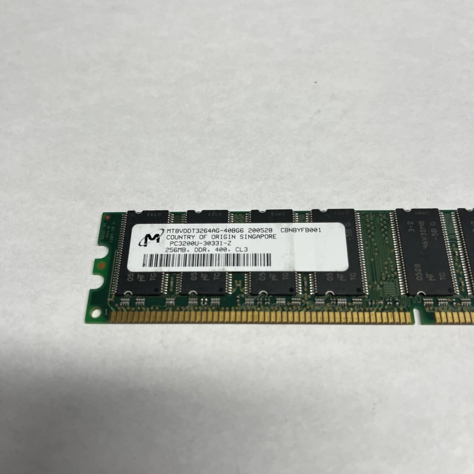 Micron HP 256MB DDR Non ECC PC-3200U 400Mhz DIMM MT8VDDT3264AG-40BG6 326667-041 - Image 2 of 4