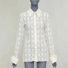 SPORTMAX Sava cream cotton retro flower crochet sheer shirt XS