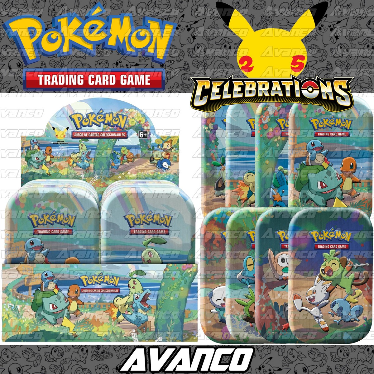 Pokemon TCG 25th Anniversary Celebrations Mini Tin Case of 8