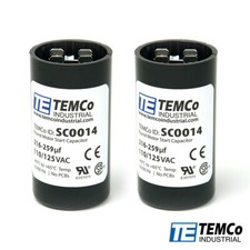 TEMCo 216-259 uf/MFD 110-125 VAC volts Round Start Capacitor 50/60 Hz -Lot-2