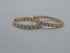 3 mm CZ Small Oval Inner Outer Hoop Earrings, Yellow Gold Plated