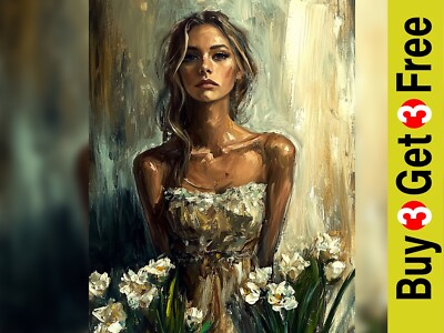 Elegante Frau mit Blumen 5'' x 7 Druck auf mattem Papier | Atemberaubender Porträtdruck