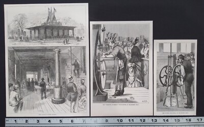 3 - 1876 Centennial Exposition Print - Rock Drill, Wood Sawyer, Lumber Exhibits