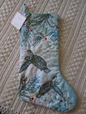 Coastal Collection BEADED CORAL SEA TURTLE & ORNAMENT Christmas Stocking 22” NWT
