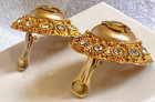 Auth Signed Chanel Earrings CC Faux Pearl  Crystal Yellow Gold Plate Clip on Vtg — photo 6